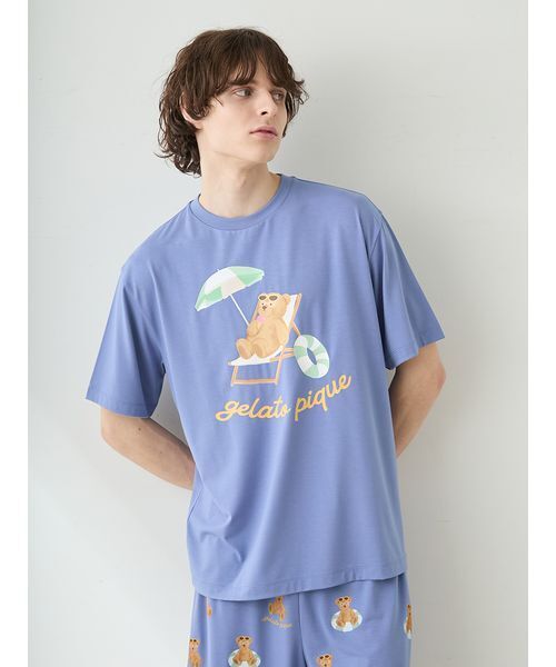 gelato pique（ジェラートピケ）の「【ONLINE限定】【HOMME】【接触冷感】サマーベア柄ワンポイントTシャツ&ハーフパンツセット（ルームウェア/パジャマ・メンズ・アイボリー/ネイビー・M/L）」の7枚目の写真