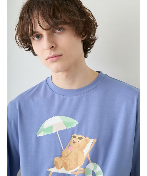 gelato pique（ジェラートピケ）の「【ONLINE限定】【HOMME】【接触冷感】サマーベア柄ワンポイントTシャツ&ハーフパンツセット（ルームウェア/パジャマ・メンズ・アイボリー/ネイビー・M/L）」の10枚目の写真
