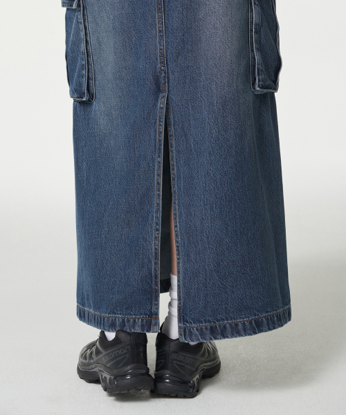 MUSINSA STANDARD WOMAN（ムシンサスタンダードウーマン）の「ウィメンズデニムカーゴバンディングマキシスカート[ミディアムインディゴ]（スカート・レディース・その他・X-SMALL/LARGE/MEDIUM/SMALL）」の7枚目の写真