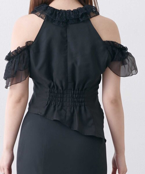 Belle Charme(ベルシャルム)の「【Belle Charme】Lace Collar Tops(シャツ/ブラウス・レディース・ブラック/ベージュ/ドット・FREE)」の5枚目の写真