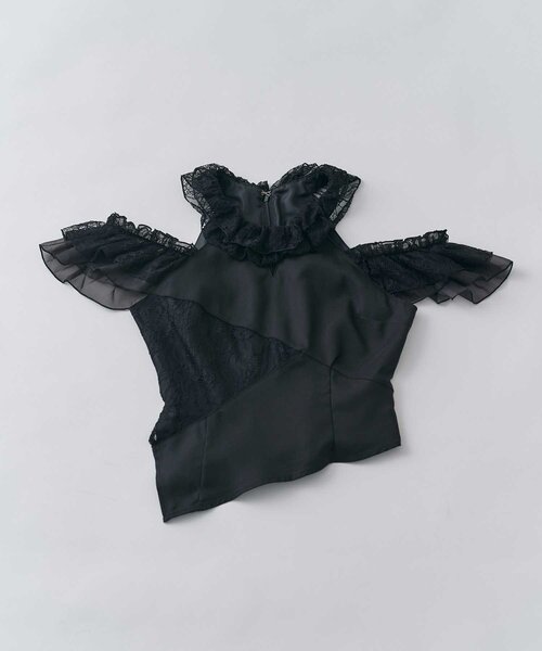 Belle Charme(ベルシャルム)の「【Belle Charme】Lace Collar Tops(シャツ/ブラウス・レディース・ブラック/ベージュ/ドット・FREE)」の7枚目の写真