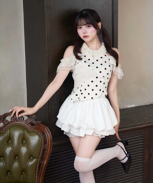 Belle Charme(ベルシャルム)の「【Belle Charme】Lace Collar Tops(シャツ/ブラウス・レディース・ブラック/ベージュ/ドット・FREE)」の12枚目の写真