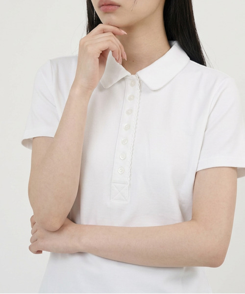 VIVID LADY(ビビッドレディー)の「スカラップヘンリーネック カラーTシャツ 半袖トップス(Tシャツ/カットソー・レディース・ホワイト/グレー/ネイビー・FREE)」の7枚目の写真
