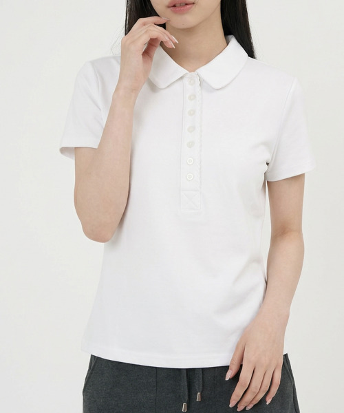 VIVID LADY(ビビッドレディー)の「スカラップヘンリーネック カラーTシャツ 半袖トップス(Tシャツ/カットソー・レディース・ホワイト/グレー/ネイビー・FREE)」の8枚目の写真