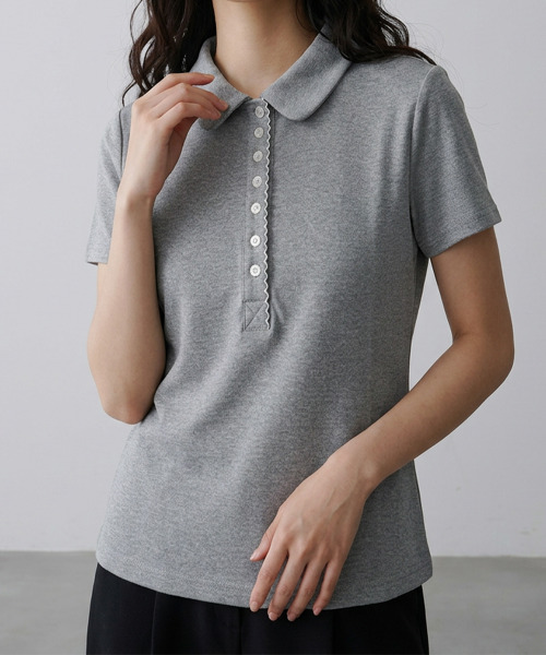VIVID LADY(ビビッドレディー)の「スカラップヘンリーネック カラーTシャツ 半袖トップス(Tシャツ/カットソー・レディース・ホワイト/グレー/ネイビー・FREE)」の14枚目の写真