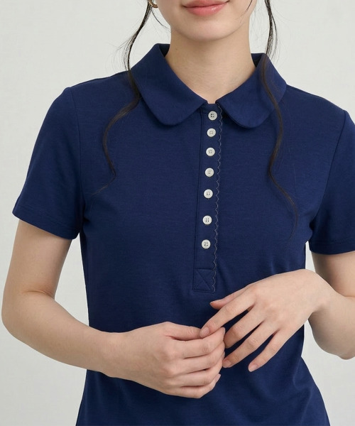 VIVID LADY(ビビッドレディー)の「スカラップヘンリーネック カラーTシャツ 半袖トップス(Tシャツ/カットソー・レディース・ホワイト/グレー/ネイビー・FREE)」の15枚目の写真