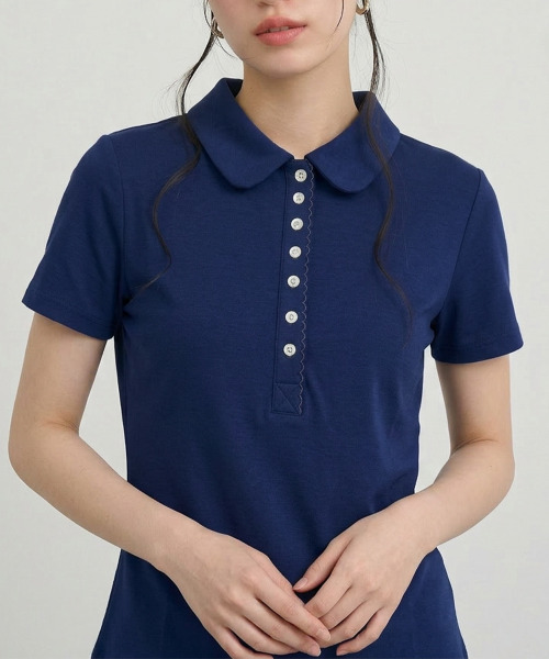 VIVID LADY(ビビッドレディー)の「スカラップヘンリーネック カラーTシャツ 半袖トップス(Tシャツ/カットソー・レディース・ホワイト/グレー/ネイビー・FREE)」の16枚目の写真