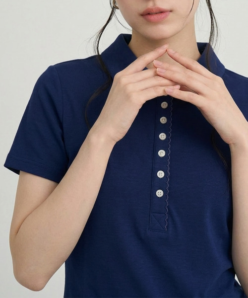 VIVID LADY(ビビッドレディー)の「スカラップヘンリーネック カラーTシャツ 半袖トップス(Tシャツ/カットソー・レディース・ホワイト/グレー/ネイビー・FREE)」の17枚目の写真