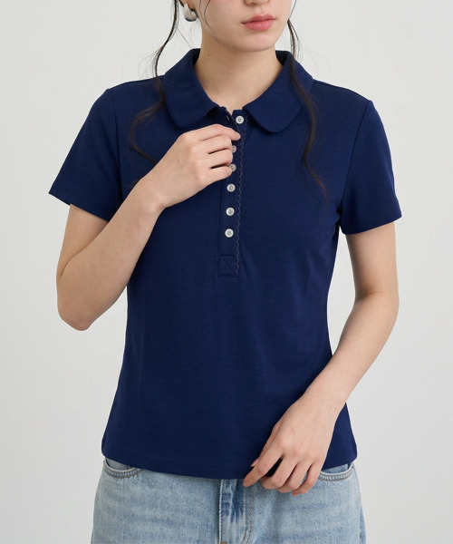 VIVID LADY(ビビッドレディー)の「スカラップヘンリーネック カラーTシャツ 半袖トップス(Tシャツ/カットソー・レディース・ホワイト/グレー/ネイビー・FREE)」の20枚目の写真