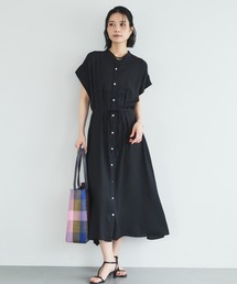 ウォッシャブルリネンライクバンドカラーシャツワンピーズ