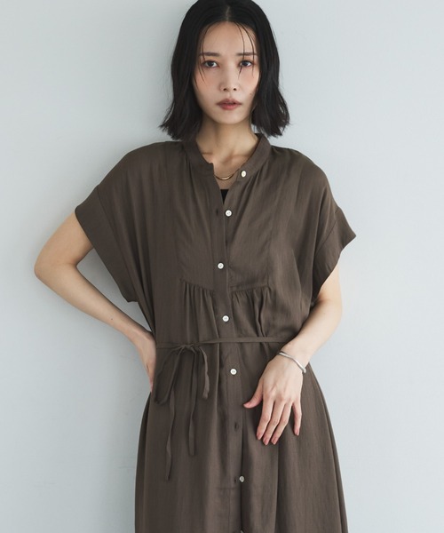 Doux archives（ドゥアルシーヴ）の「ウォッシャブルリネンライクバンドカラーシャツワンピーズ（ワンピース・レディース・ベージュ/ブラック/ブラウン・FREE）」の8枚目の写真