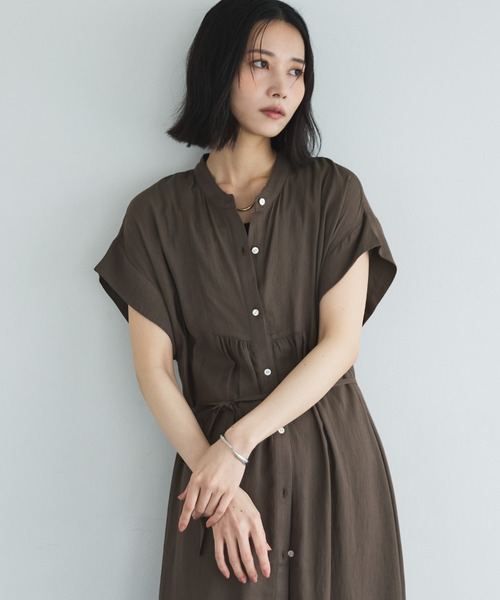 Doux archives（ドゥアルシーヴ）の「ウォッシャブルリネンライクバンドカラーシャツワンピーズ（ワンピース・レディース・ベージュ/ブラック/ブラウン・FREE）」の10枚目の写真