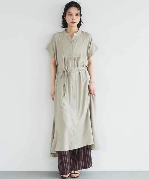 Doux archives（ドゥアルシーヴ）の「ウォッシャブルリネンライクバンドカラーシャツワンピーズ（ワンピース・レディース・ベージュ/ブラック/ブラウン・FREE）」の14枚目の写真