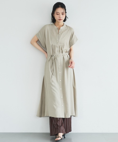Doux archives（ドゥアルシーヴ）の「ウォッシャブルリネンライクバンドカラーシャツワンピーズ（ワンピース・レディース・ベージュ/ブラック/ブラウン・FREE）」の15枚目の写真