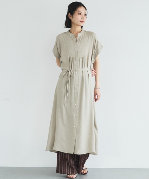 Doux archives（ドゥアルシーヴ）の「ウォッシャブルリネンライクバンドカラーシャツワンピーズ（ワンピース・レディース・ベージュ/ブラック/ブラウン・FREE）」の16枚目の写真