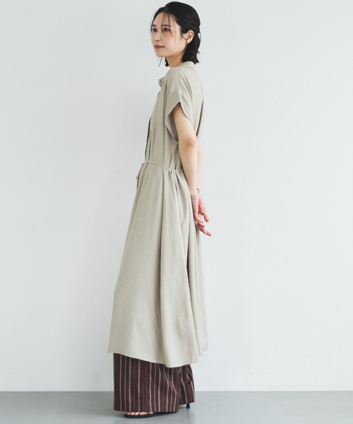 Doux archives（ドゥアルシーヴ）の「ウォッシャブルリネンライクバンドカラーシャツワンピーズ（ワンピース・レディース・ベージュ/ブラック/ブラウン・FREE）」の20枚目の写真