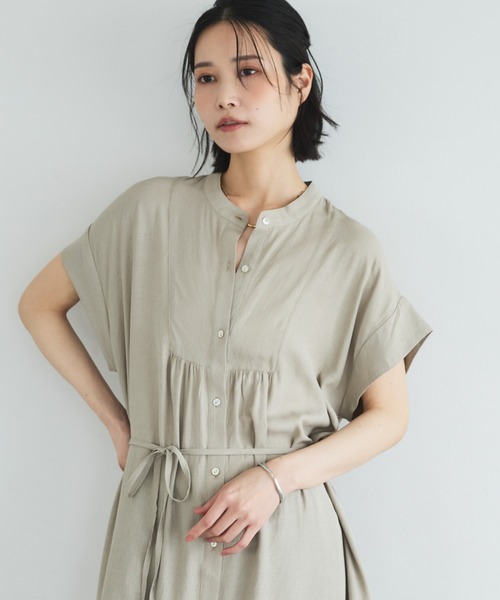 Doux archives（ドゥアルシーヴ）の「ウォッシャブルリネンライクバンドカラーシャツワンピーズ（ワンピース・レディース・ベージュ/ブラック/ブラウン・FREE）」の21枚目の写真