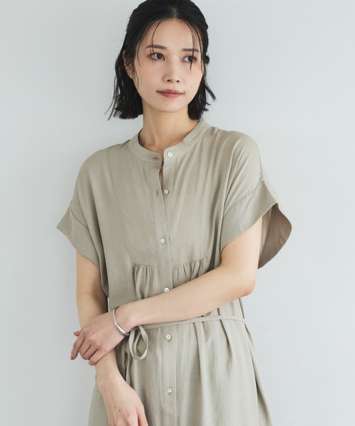 Doux archives（ドゥアルシーヴ）の「ウォッシャブルリネンライクバンドカラーシャツワンピーズ（ワンピース・レディース・ベージュ/ブラック/ブラウン・FREE）」の22枚目の写真