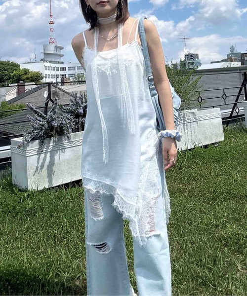 AS KNOW AS plus(アズノゥアズプラス)の「〇アシンメトリー 裾レースキャミワンピ(チュニック・レディース・ブラック/オフホワイト/ダークブラウン・FREE)」の10枚目の写真