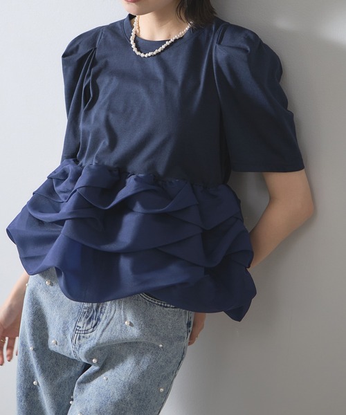 each（イーチ）の「ボリュームヘムフリルパワショルプルオーバー（Tシャツ/カットソー・レディース・ネイビー/ホワイト/ブラック・FREE）」の19枚目の写真