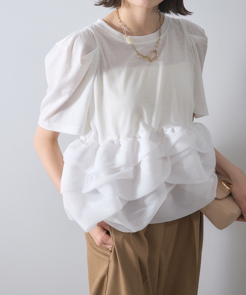 each（イーチ）の「ボリュームヘムフリルパワショルプルオーバー（Tシャツ/カットソー・レディース・ネイビー/ホワイト/ブラック・FREE）」の7枚目の写真