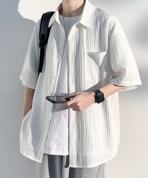KELVIN(ケルヴァン)の「Pleated Oversized Short Sleeve Shirt プリーツオーバーサイズ半袖シャツ(シャツ/ブラウス・メンズ・ブラック/ホワイト・MEDIUM/LARGE)」の6枚目の写真