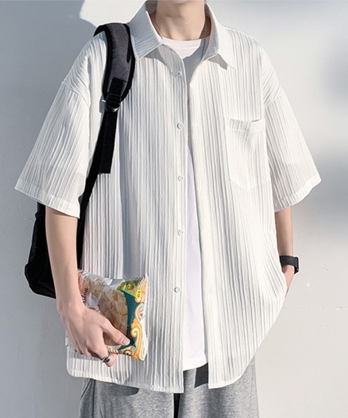 KELVIN(ケルヴァン)の「Pleated Oversized Short Sleeve Shirt プリーツオーバーサイズ半袖シャツ(シャツ/ブラウス・メンズ・ブラック/ホワイト・MEDIUM/LARGE)」の7枚目の写真