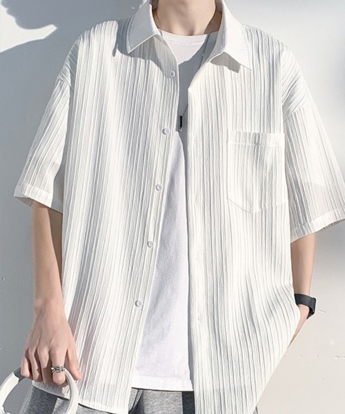 KELVIN(ケルヴァン)の「Pleated Oversized Short Sleeve Shirt プリーツオーバーサイズ半袖シャツ(シャツ/ブラウス・メンズ・ブラック/ホワイト・MEDIUM/LARGE)」の9枚目の写真