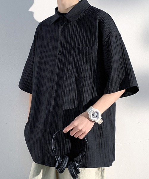 KELVIN(ケルヴァン)の「Pleated Oversized Short Sleeve Shirt プリーツオーバーサイズ半袖シャツ(シャツ/ブラウス・メンズ・ブラック/ホワイト・MEDIUM/LARGE)」の10枚目の写真