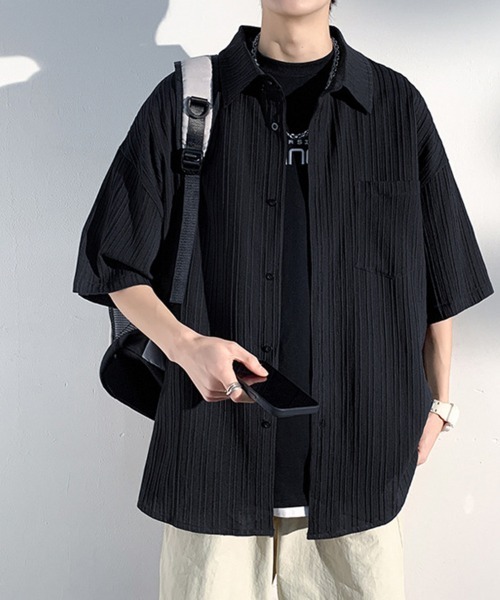 KELVIN(ケルヴァン)の「Pleated Oversized Short Sleeve Shirt プリーツオーバーサイズ半袖シャツ(シャツ/ブラウス・メンズ・ブラック/ホワイト・MEDIUM/LARGE)」の14枚目の写真