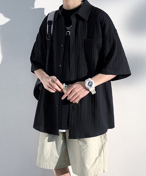 KELVIN(ケルヴァン)の「Pleated Oversized Short Sleeve Shirt プリーツオーバーサイズ半袖シャツ(シャツ/ブラウス・メンズ・ブラック/ホワイト・MEDIUM/LARGE)」の15枚目の写真