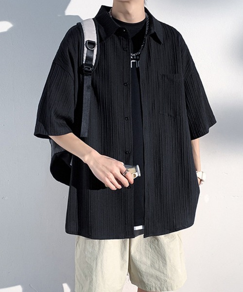 KELVIN(ケルヴァン)の「Pleated Oversized Short Sleeve Shirt プリーツオーバーサイズ半袖シャツ(シャツ/ブラウス・メンズ・ブラック/ホワイト・MEDIUM/LARGE)」の16枚目の写真