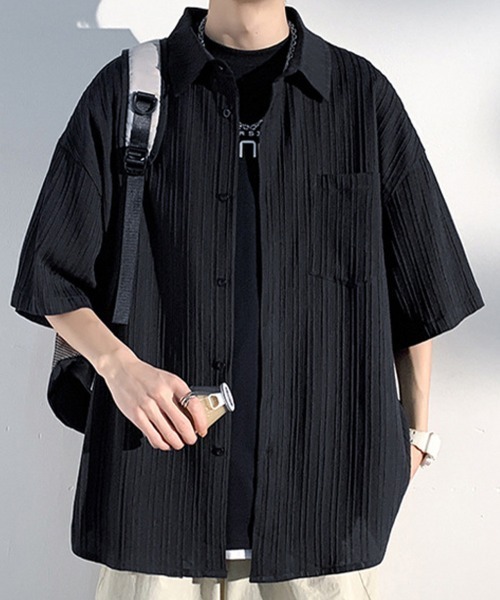 KELVIN(ケルヴァン)の「Pleated Oversized Short Sleeve Shirt プリーツオーバーサイズ半袖シャツ(シャツ/ブラウス・メンズ・ブラック/ホワイト・MEDIUM/LARGE)」の17枚目の写真