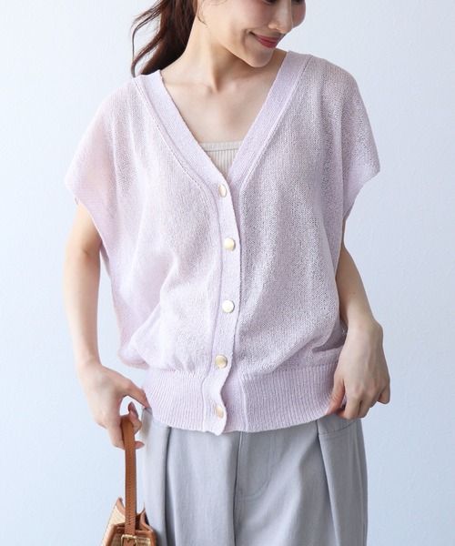 Jines(ジネス)の「TSUMUGI和紙ベストカーディガン(ベスト・レディース・ベージュ/パープル/ブラック/チャコールグレー・38)」の4枚目の写真