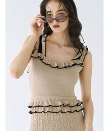 LAGUNAMOON | フリルバイカラーニットワンピース 【夏服】(ワンピース)