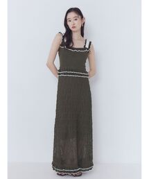 LAGUNAMOON | フリルバイカラーニットワンピース 【夏服】(ワンピース)