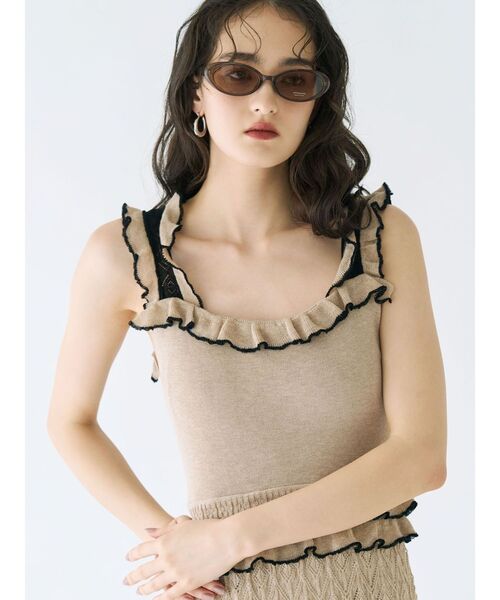 LAGUNAMOON(ラグナムーン)の「フリルバイカラーニットワンピース 【夏服】(ワンピース・レディース・ブラック/ベージュ/カーキ・MEDIUM/SMALL)」の21枚目の写真