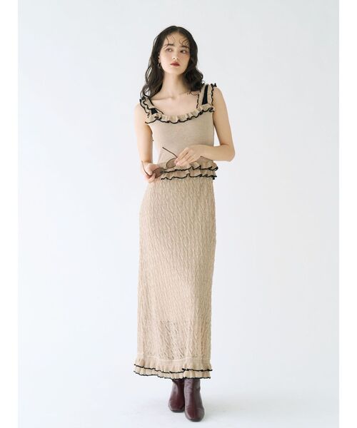 LAGUNAMOON(ラグナムーン)の「フリルバイカラーニットワンピース 【夏服】(ワンピース・レディース・ブラック/ベージュ/カーキ・MEDIUM/SMALL)」の18枚目の写真