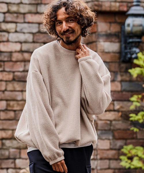 CAMBIO（カンビオ）の「mlt5710-Brushed Waffle Rib Long Sleeve Tee ワッフルカットソー(A71426cmb)（Tシャツ/カットソー・メンズ・ブラック/チャコール/キナリ・L/M/S）」の2枚目の写真
