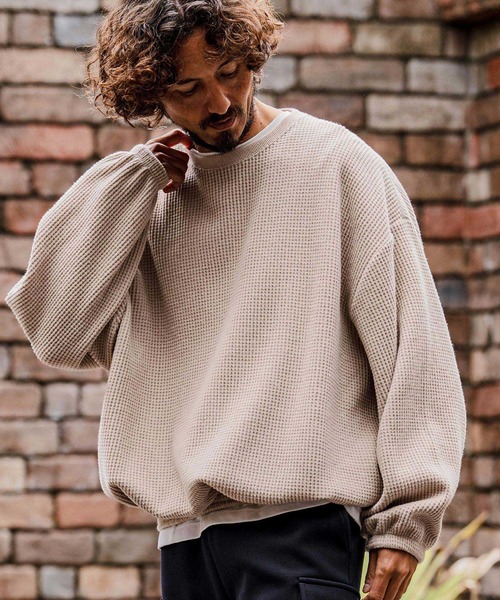 CAMBIO（カンビオ）の「mlt5710-Brushed Waffle Rib Long Sleeve Tee ワッフルカットソー(A71426cmb)（Tシャツ/カットソー・メンズ・ブラック/チャコール/キナリ・L/M/S）」の14枚目の写真