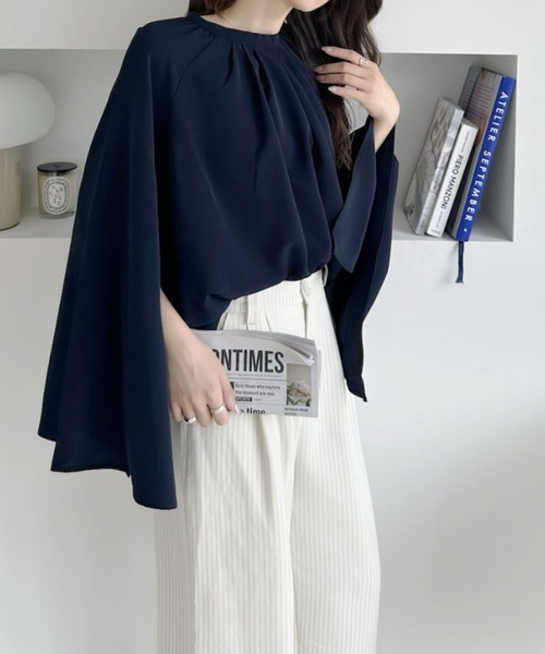 umune(ウムネ)の「ブラウスフレアスリーブフェミニン上品キレイめ体型カバーオフィカジデートお出かけ秋 冬(シャツ/ブラウス・レディース・ライトブルー/ネイビー/アイボリー・FREE)」の14枚目の写真