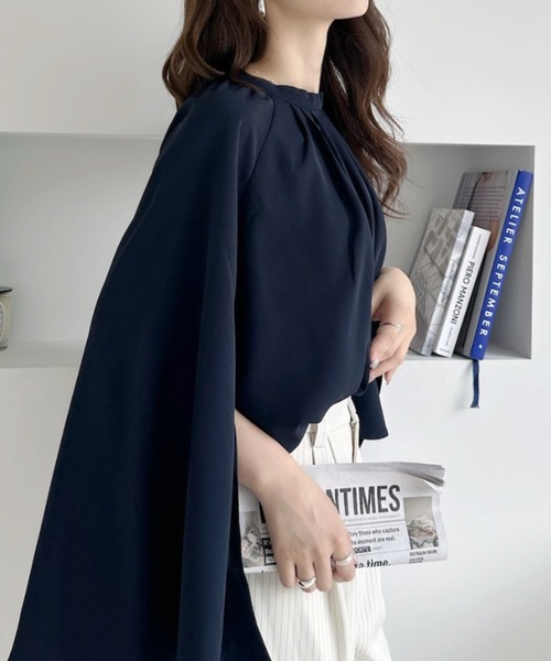umune(ウムネ)の「ブラウスフレアスリーブフェミニン上品キレイめ体型カバーオフィカジデートお出かけ秋 冬(シャツ/ブラウス・レディース・ライトブルー/ネイビー/アイボリー・FREE)」の13枚目の写真