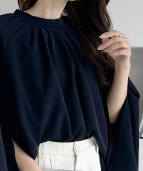 umune(ウムネ)の「ブラウスフレアスリーブフェミニン上品キレイめ体型カバーオフィカジデートお出かけ秋 冬(シャツ/ブラウス・レディース・ライトブルー/ネイビー/アイボリー・FREE)」の9枚目の写真
