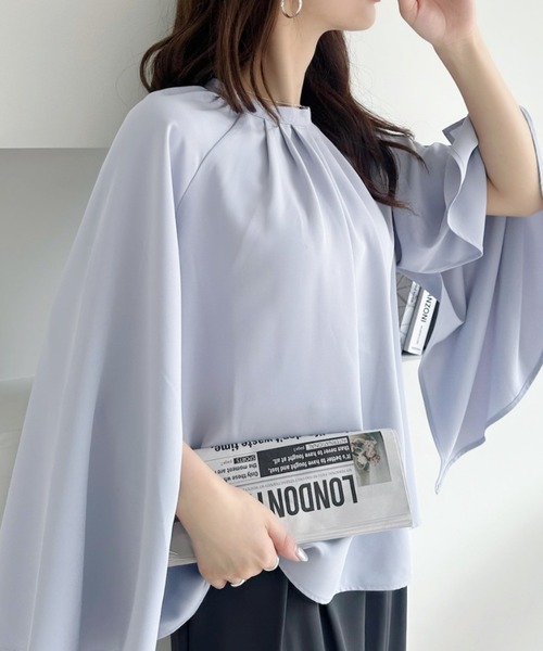umune(ウムネ)の「ブラウスフレアスリーブフェミニン上品キレイめ体型カバーオフィカジデートお出かけ秋 冬(シャツ/ブラウス・レディース・ライトブルー/ネイビー/アイボリー・FREE)」の8枚目の写真