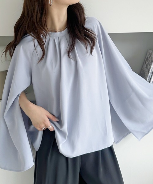 umune(ウムネ)の「ブラウスフレアスリーブフェミニン上品キレイめ体型カバーオフィカジデートお出かけ秋 冬(シャツ/ブラウス・レディース・ライトブルー/ネイビー/アイボリー・FREE)」の7枚目の写真