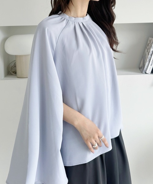 umune(ウムネ)の「ブラウスフレアスリーブフェミニン上品キレイめ体型カバーオフィカジデートお出かけ秋 冬(シャツ/ブラウス・レディース・ライトブルー/ネイビー/アイボリー・FREE)」の5枚目の写真
