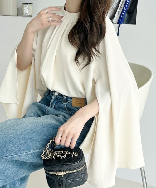 umune(ウムネ)の「ブラウスフレアスリーブフェミニン上品キレイめ体型カバーオフィカジデートお出かけ秋 冬(シャツ/ブラウス・レディース・ライトブルー/ネイビー/アイボリー・FREE)」の18枚目の写真