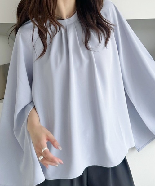 umune(ウムネ)の「ブラウスフレアスリーブフェミニン上品キレイめ体型カバーオフィカジデートお出かけ秋 冬(シャツ/ブラウス・レディース・ライトブルー/ネイビー/アイボリー・FREE)」の20枚目の写真