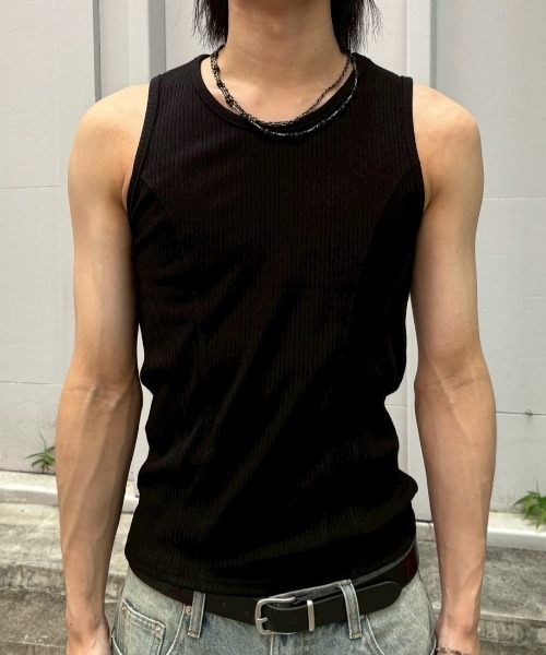 Never mind the XU / Chikashitsu+（ネバーマインド ザ エックスユー / チカシツプラス）の「【nmtc+】tight tank top (3color) / 【エヌエムティーシープラス】タイトタンクトップ（タンクトップ・メンズ・アイボリー/グレー/ブラック・ONE SIZE）」の11枚目の写真