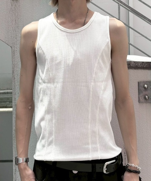 Never mind the XU / Chikashitsu+（ネバーマインド ザ エックスユー / チカシツプラス）の「【nmtc+】tight tank top (3color) / 【エヌエムティーシープラス】タイトタンクトップ（タンクトップ・メンズ・アイボリー/グレー/ブラック・ONE SIZE）」の15枚目の写真